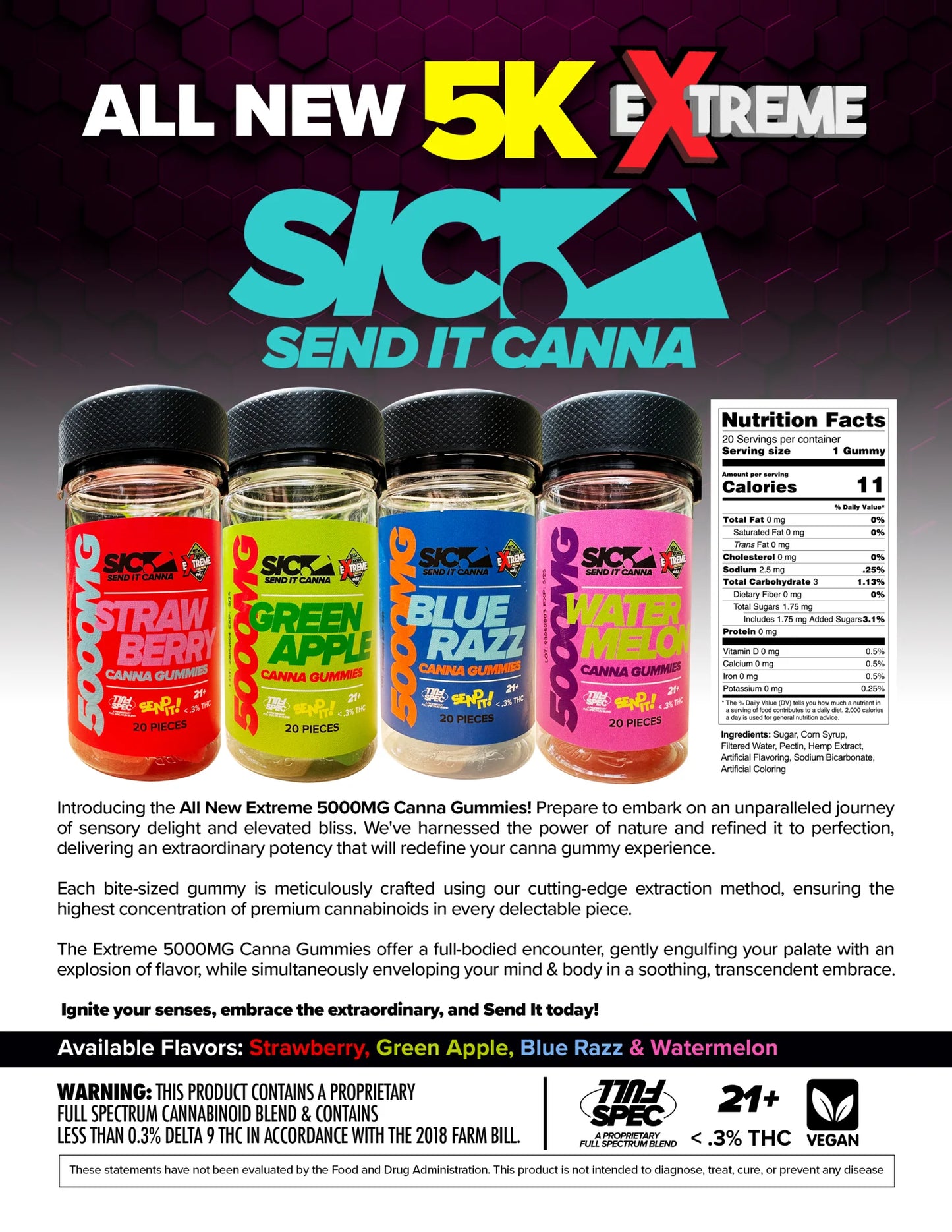 Full Send It Canna EXTREME Gummies 5000MG 20 PCs Per Single Jar