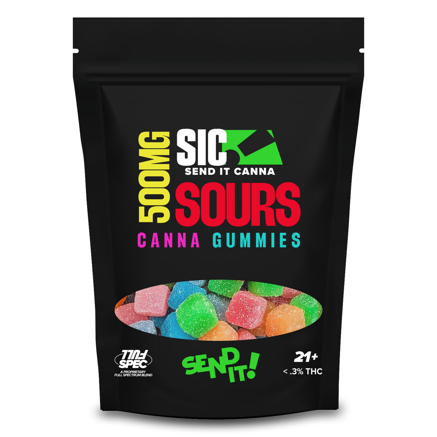 Full Send It Canna Gummies 500MG 15 Pcs Per Pouch - 5 Pouches Per Box