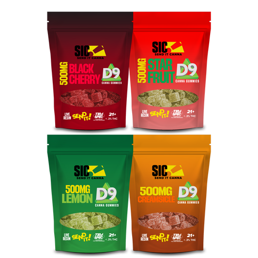 Full Send It Canna D9 Gummies 500MG 15 Pcs Per Pouch | 5 Pouches Per Box