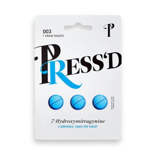 PRESS'D 7-Hydroxy Mitra Gynine 18MG Kratom Tablets | 3Ct Pack 25Ct Box