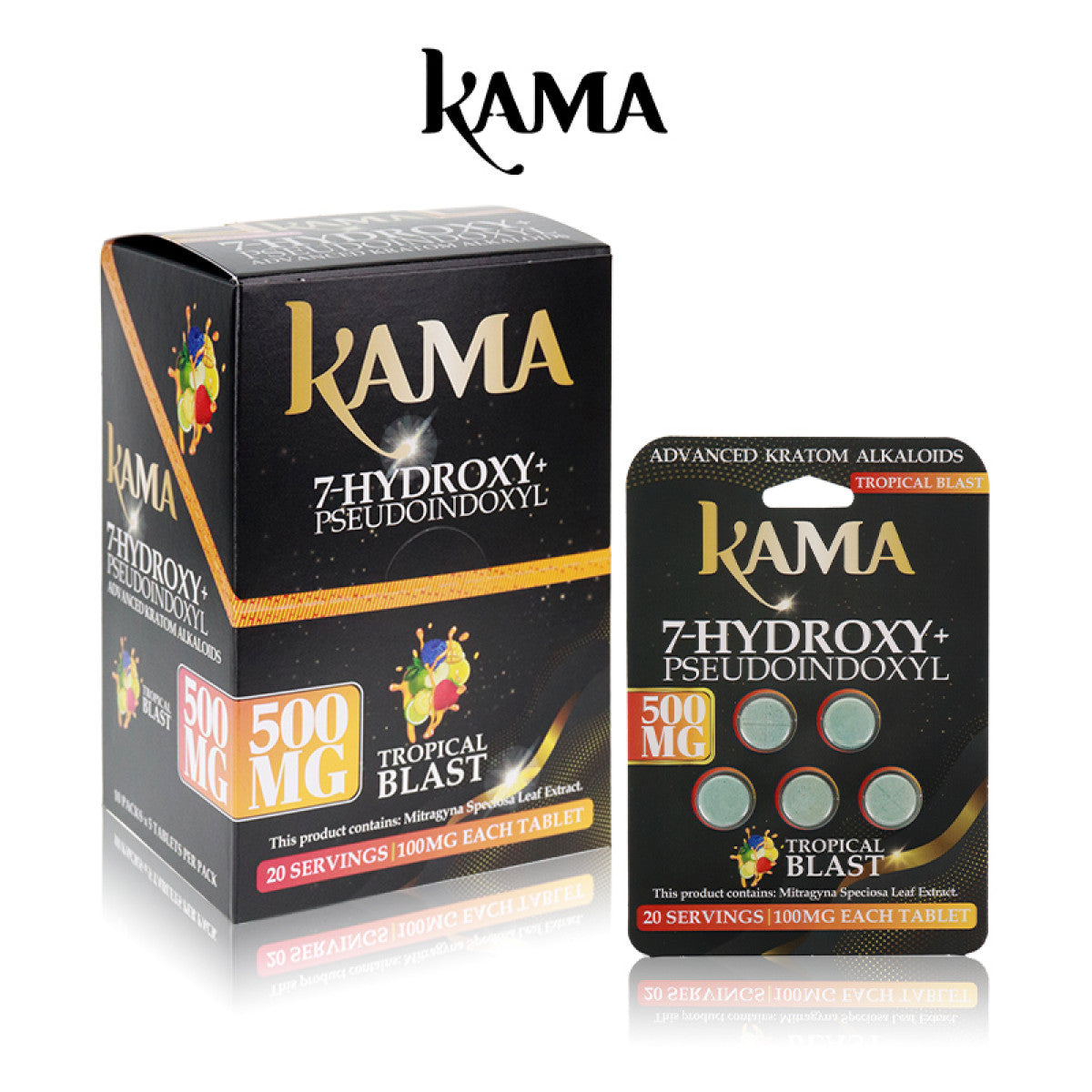 KAMA 7-Hydroxymitragynine Kratom Extract 100MG Tabs | 500MG 5CT Pack | 10 Packs Per Box