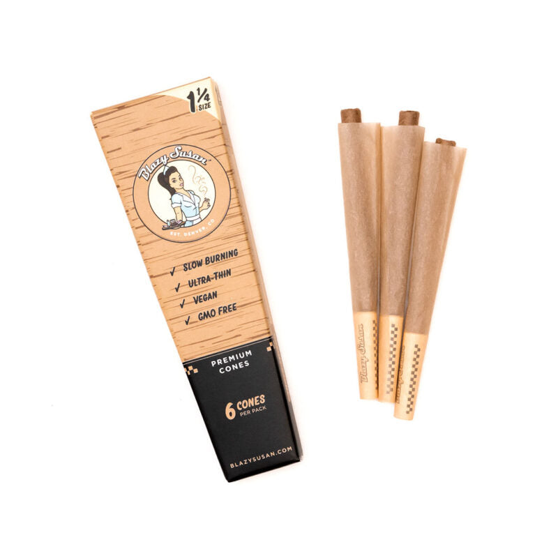 Blazy Susan Unbleached Cones Slow Burning Ultra-Thin | 53MM | 98MM | 1-1/4 | King Size
