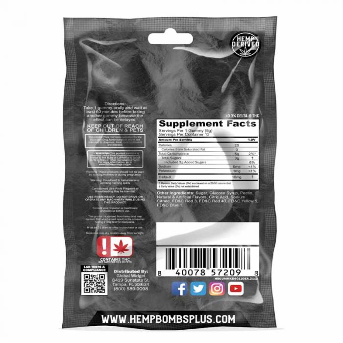 Hemp Bombs Delta 9 Gummies 12 Counts Per Bag 6 Bags Per Display