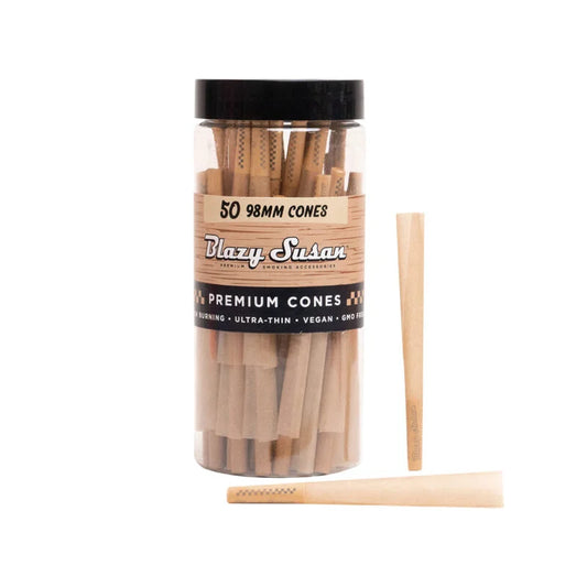 Blazy Susan Unbleached Natural Cones Slow Burning Ultra-Thin | 53MM | 98MM | 1-1/4 | King Size