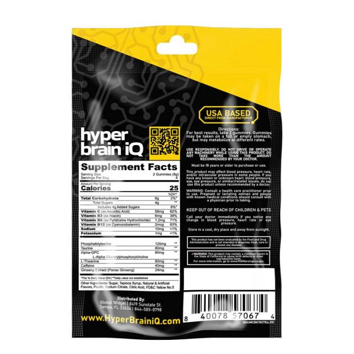 Hyper brain iQ Focus Gummies 8 Counts Per Bag 12 Bags in a Display Box or 30 Counts Per Bottle