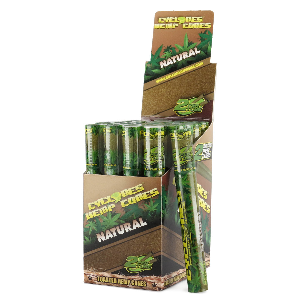Cyclones Natural Hemp Pre-Rolled Cone Blunt Wraps (2-Pack) - 24CT Box