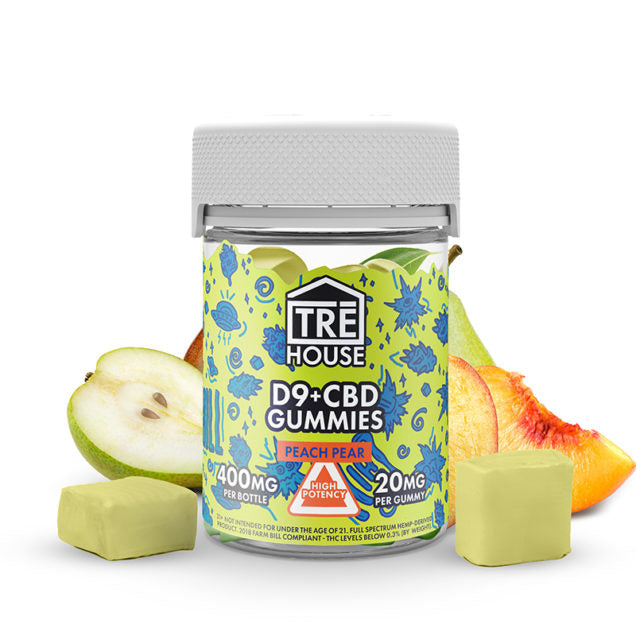 Trehouse by CBDFx Delta 9 Gummies with CBD – 1:1 400MG Jar Peach Pear
