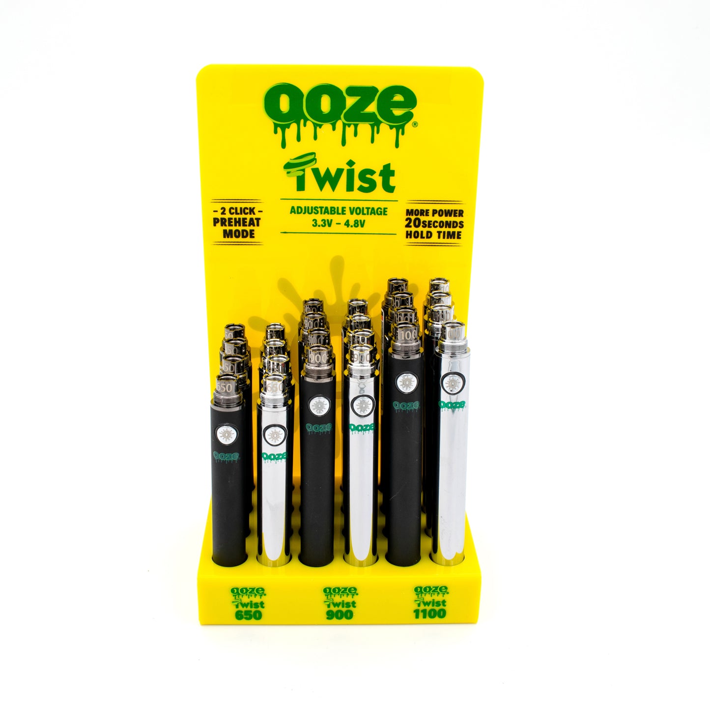 Ooze 510T Vape Battery Display 24ct Choose from Twist or Non-Twist