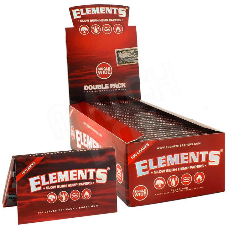 Elements Red Single Wide Slow Burn Rolling Hemp Papers 25 Packs Per Box