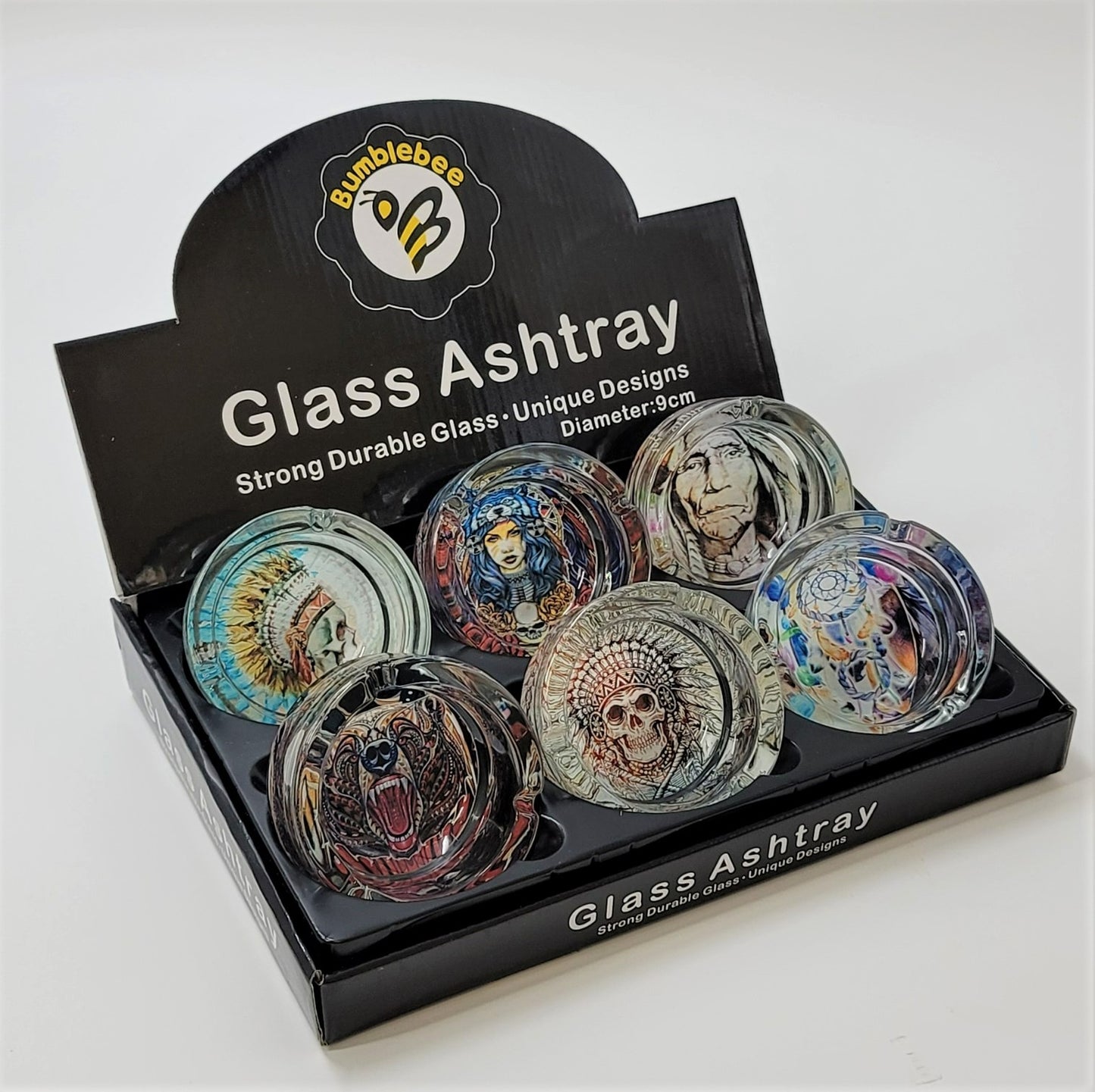 90MM Durable Glass Ashtrays - Pack of 6