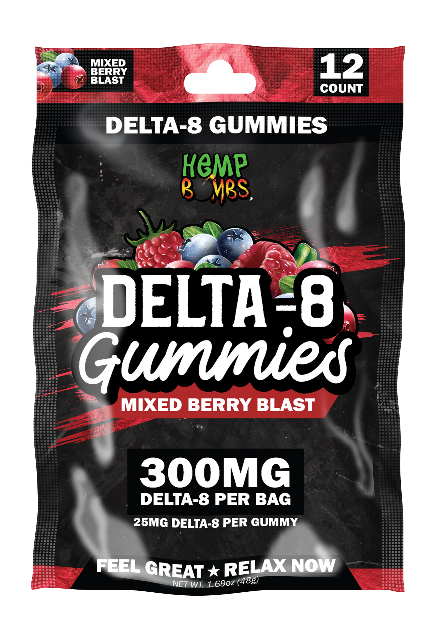 Hemp Bombs Delta 8 300MG Gummies 12 Count Pouch - 6 Pouches Per Bag