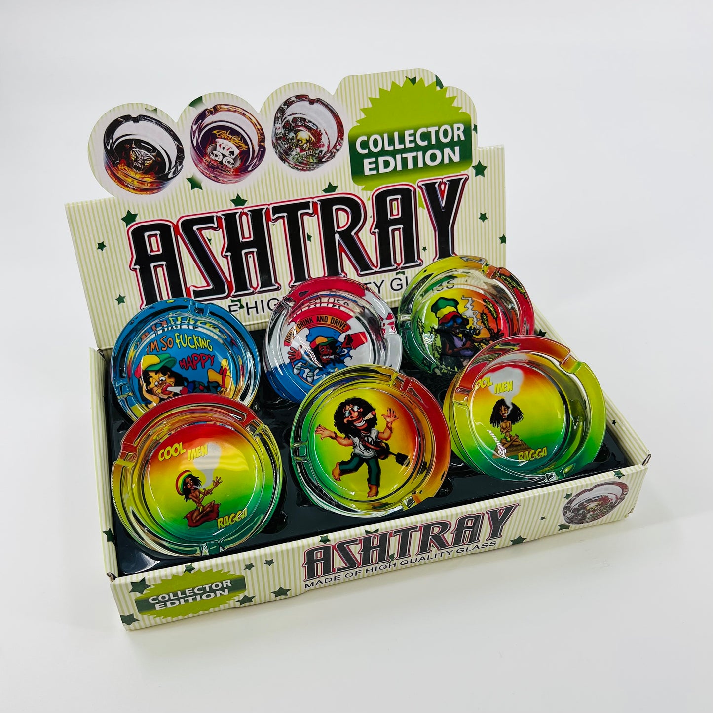 90MM Durable Glass Ashtrays - Pack of 6