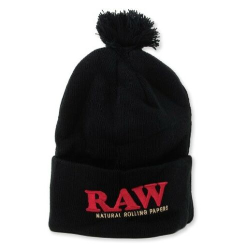 RAWthentic Pompom Knit Beanie Hat - Black - One Size Fits All