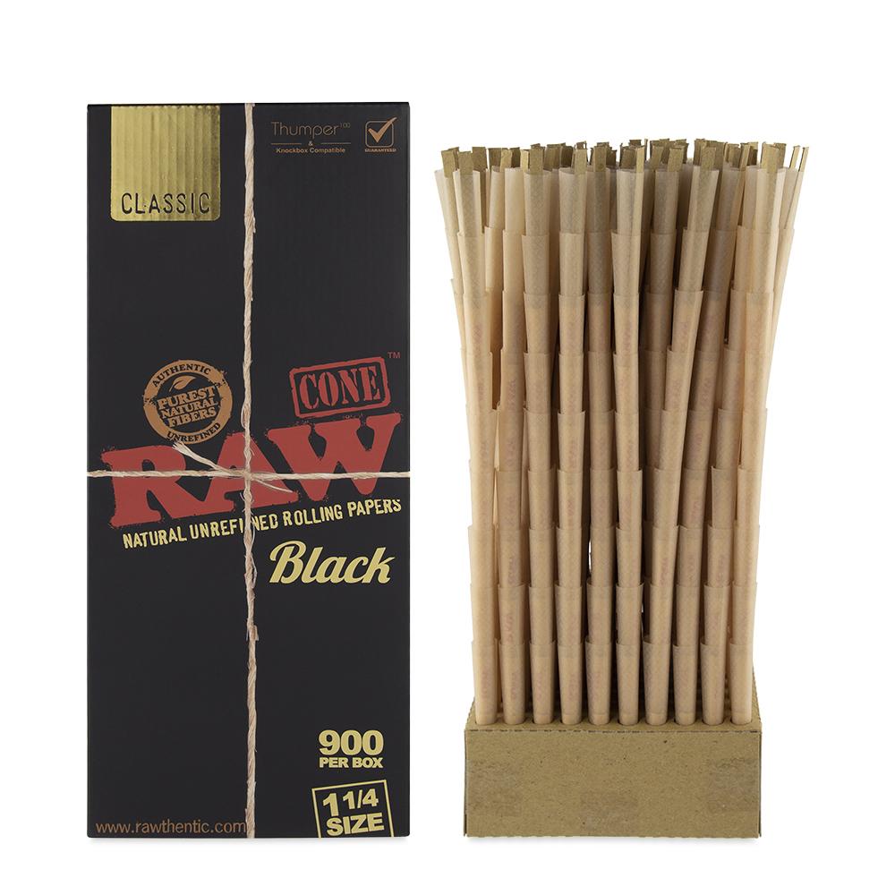 Rawthentic Classic Black 1-1/4 Size Bulk Cones Box - 900Ct