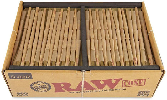RAWthentic Classic Cones Single Size 70/30 - 960 Count Bulk Box