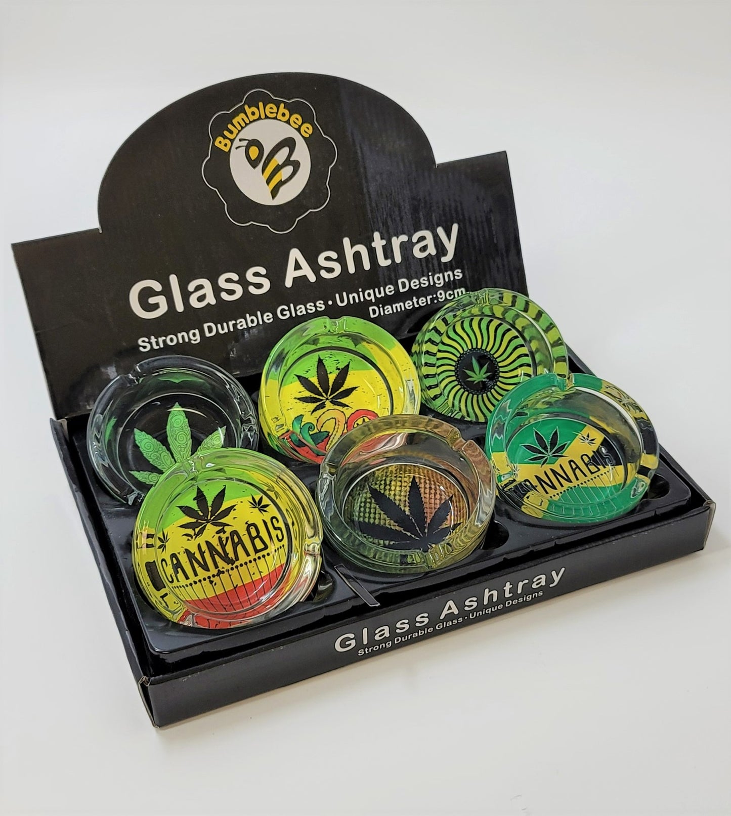 90MM Durable Glass Ashtrays - Pack of 6