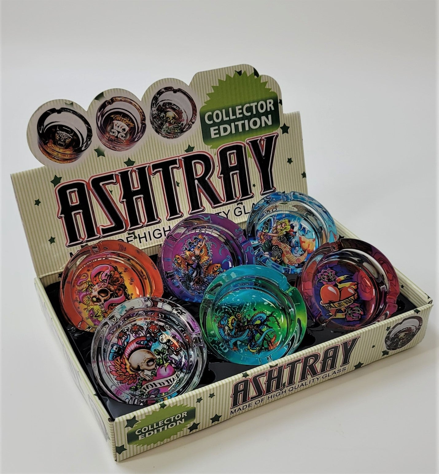 90MM Durable Glass Ashtrays - Pack of 6