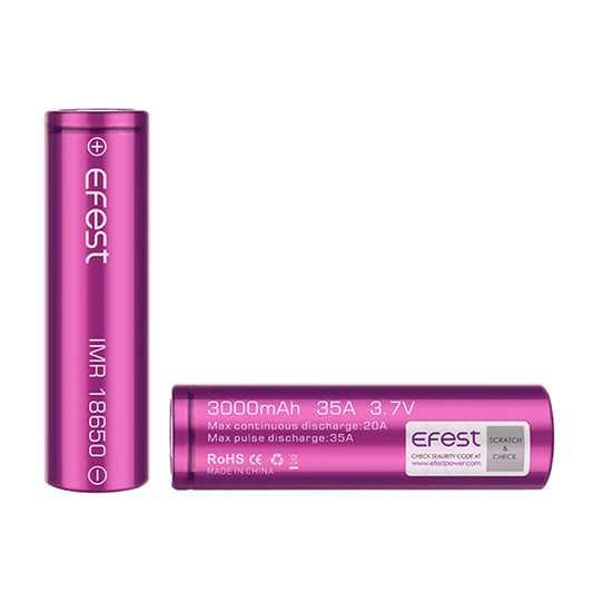 EFEST IMR 18650 3000mAh 35A Flat Top Battery sold as Pack of 2