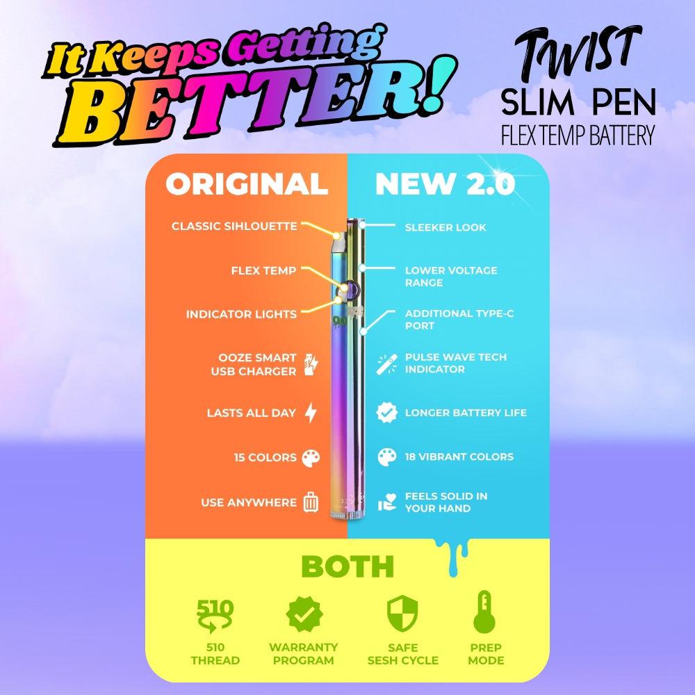 Ooze Twist Slim Flex Temp Pen 2.0 510T Vaporizer Battery