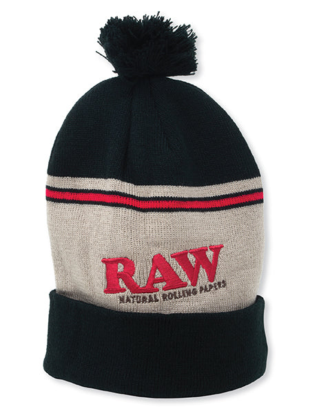 RAWthentic Pompom Knit Beanie Hat - Black - One Size Fits All