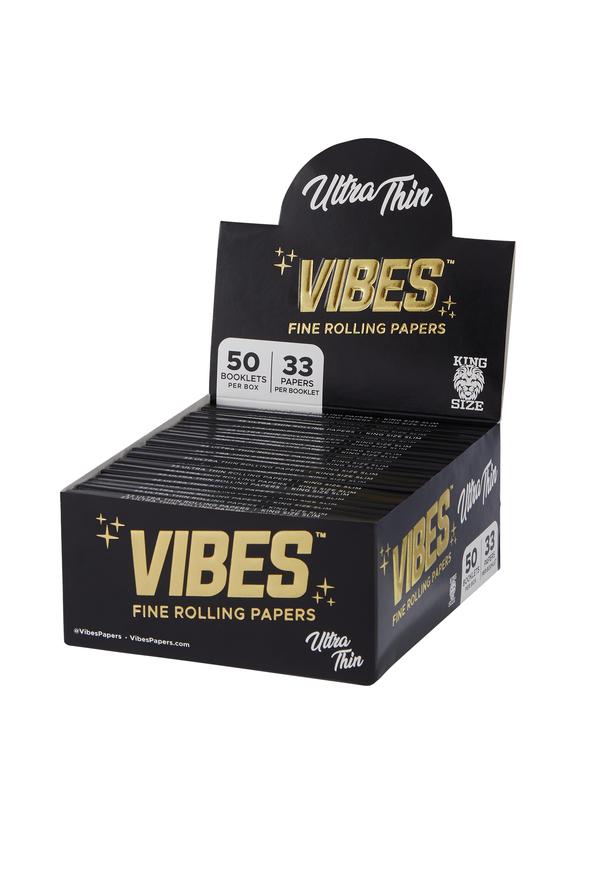 VIBES King Size & 1-1/4" Papers Box - Ultra Thin, Rice, or Hemp