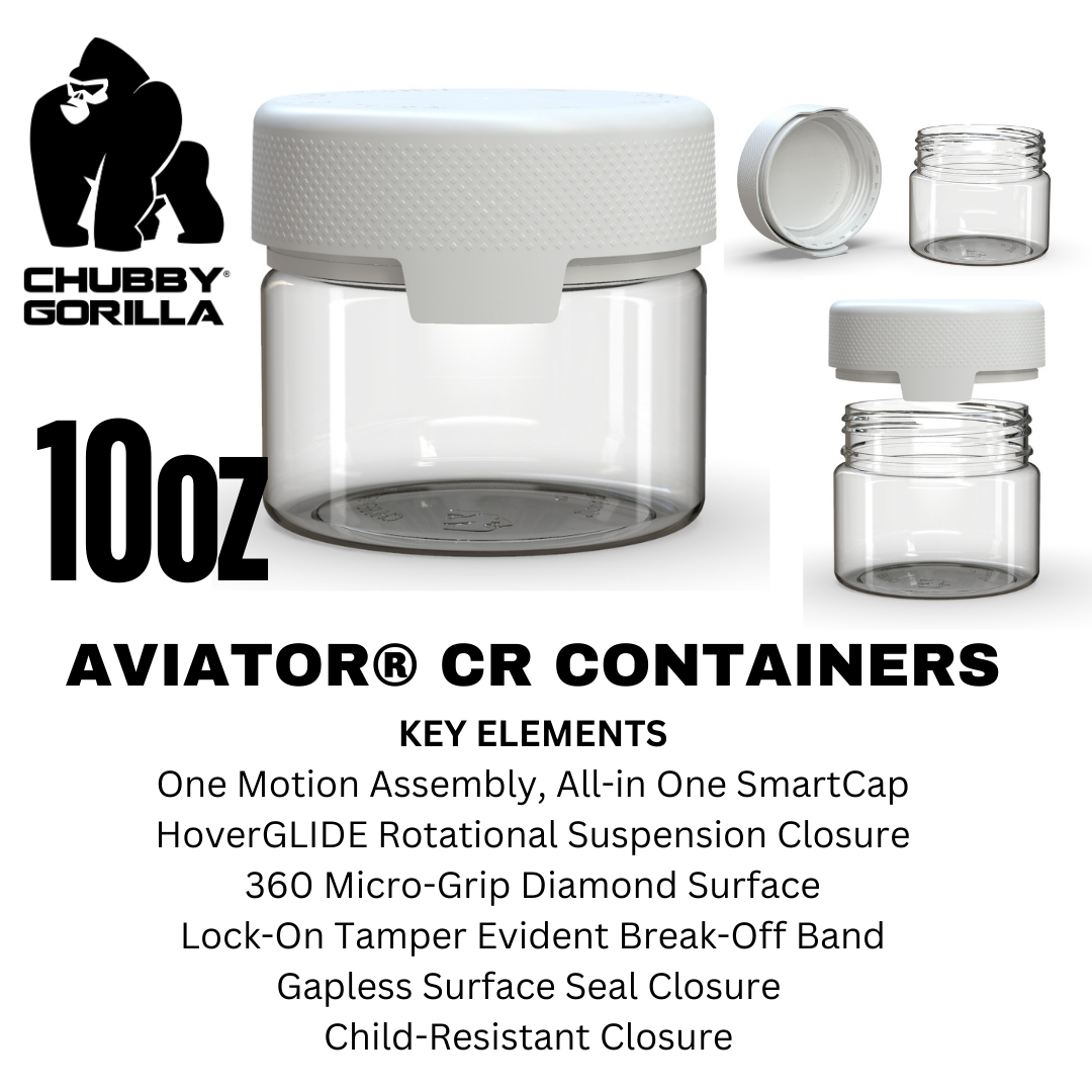 Chubby Gorilla Aviator CR Clear Containers with White Cap | Various Sizes