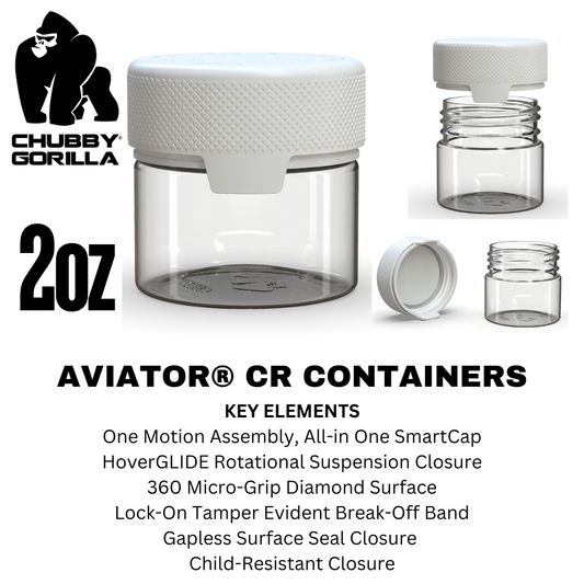 Chubby Gorilla Aviator CR Clear Containers with White Cap | Various Sizes