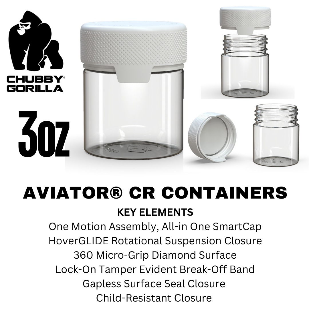 Chubby Gorilla Aviator CR Clear Containers with White Cap | Various Sizes