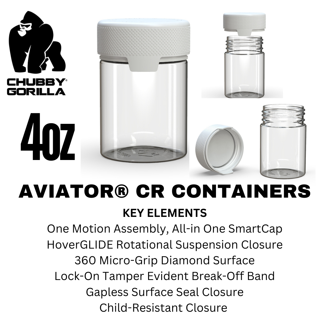 Chubby Gorilla Aviator CR Clear Containers with White Cap | Various Sizes