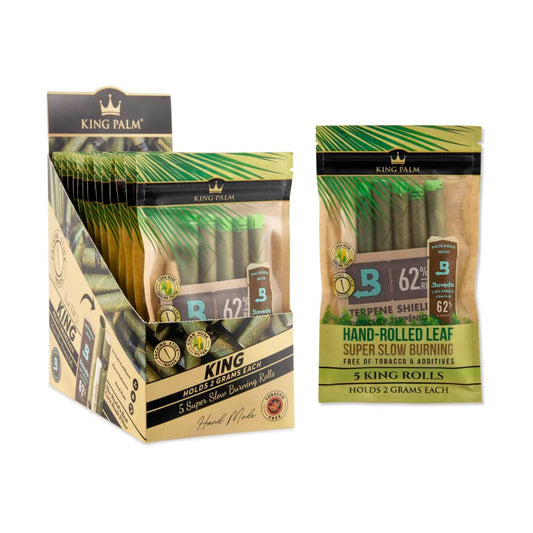 King Palm 5 King Leaf Rolls w/Boveda | Holds 2G Each | 15 Pouches Per Box