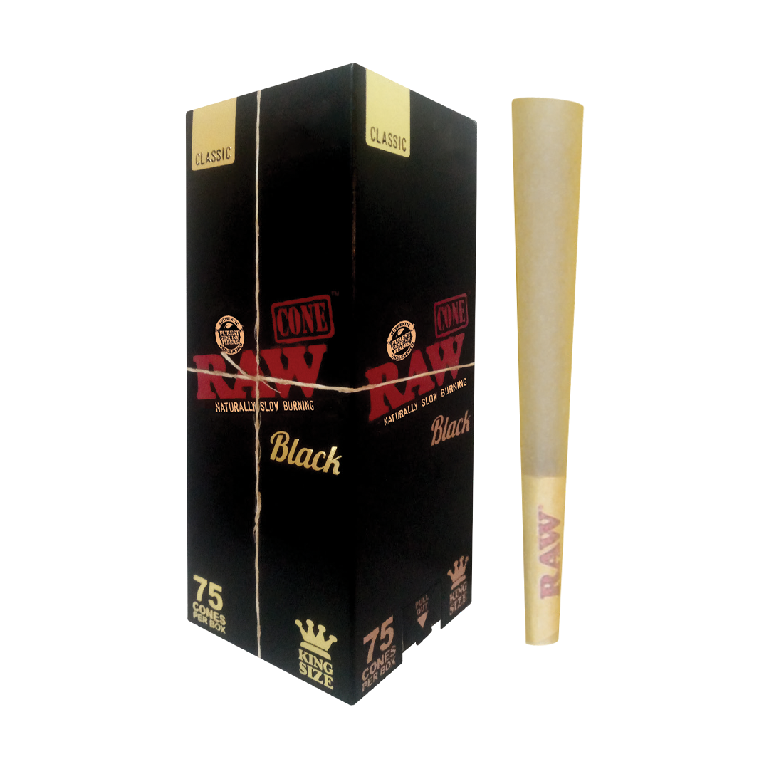 RAWthentic Backrolled Prerolled Cones | Black | Kingsize | 75ct Box | Mini Tower