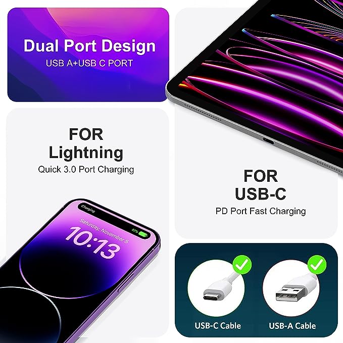 USB-C Wall Charger, 18W Dual Port Quick Charge+PD 3.0 Charging Block