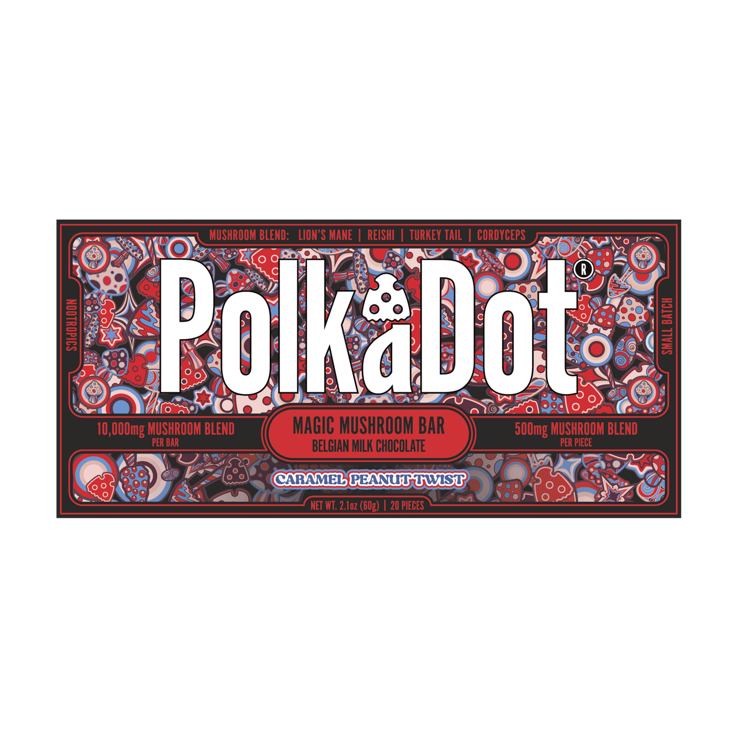 Polka Dot Functional Mushroom Chocolate Bars | 500MG | 10 Count Box