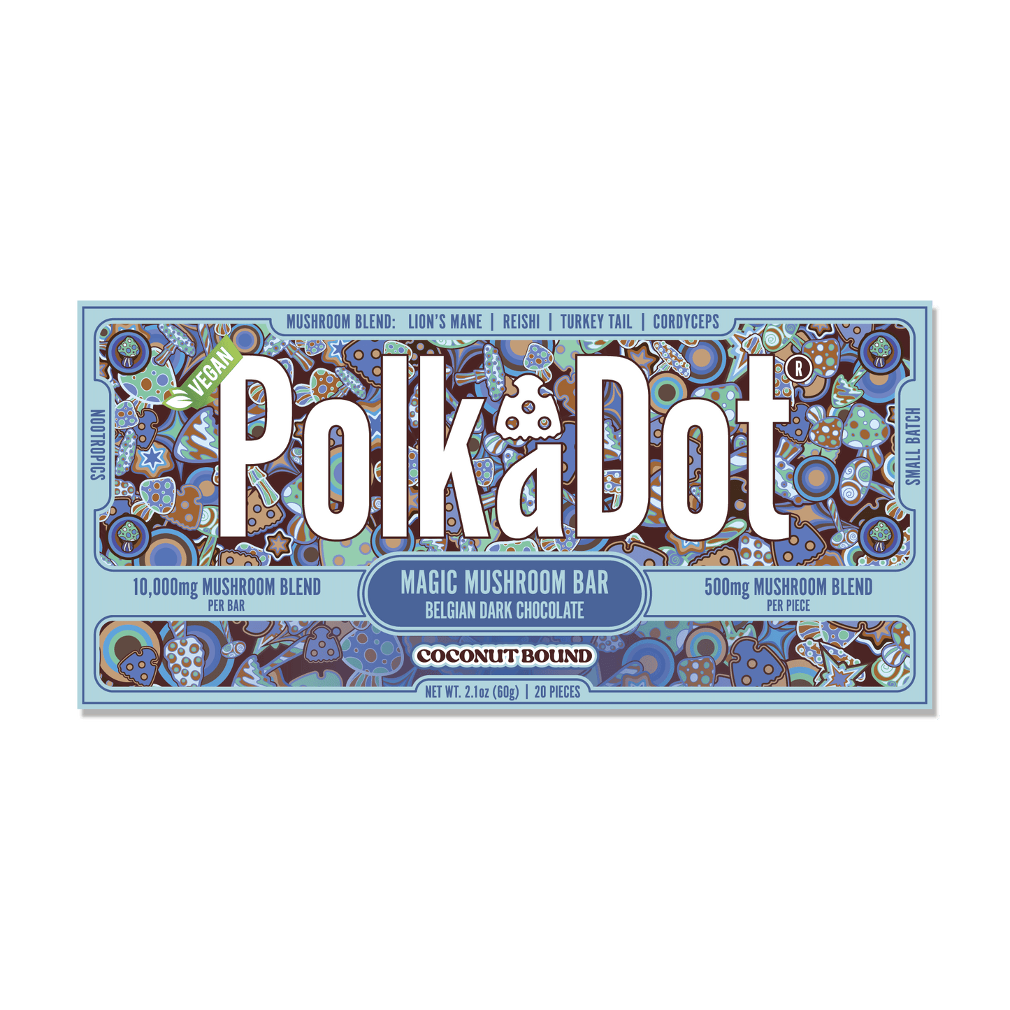 Polka Dot Functional Mushroom Chocolate Bars | 500MG | 10 Count Box