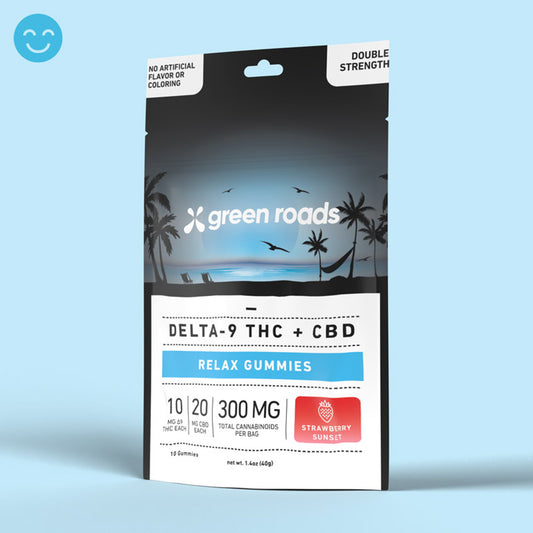 Green Roads Double Strength Relax Gummies D9 THC + CBD | 300MG 10ct Bags
