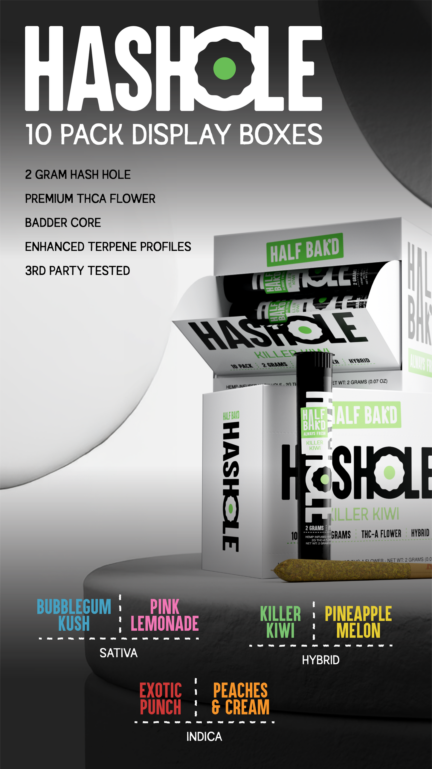 HALF BAK'D THCA 2G Hash Holes | 10ct Display