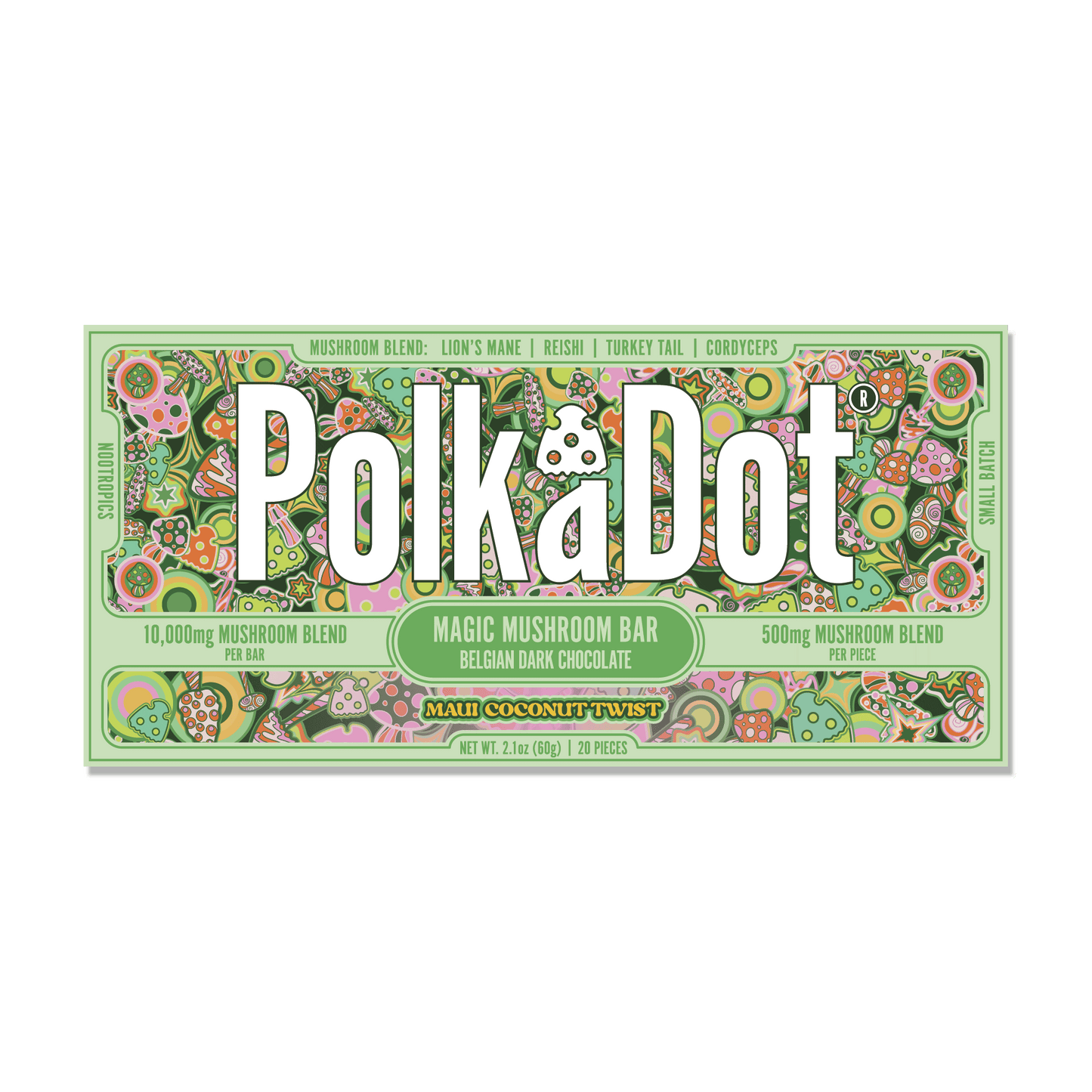 Polka Dot Functional Mushroom Chocolate Bars | 500MG | 10 Count Box