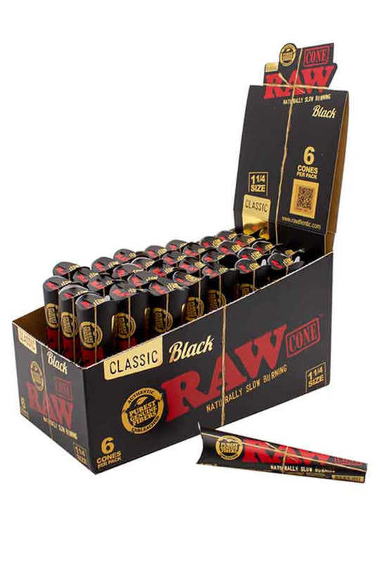 RAWthentic Black Classic Cones |  1¼ & Kingsize | 32 Packs Per Box