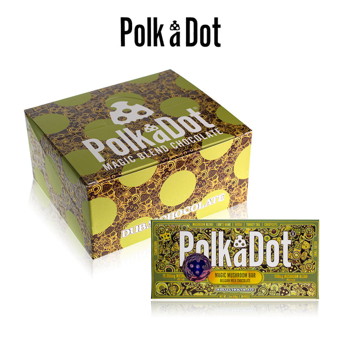 Polka Dot Functional Mushroom Chocolate Bars | 500MG | 10 Count Box