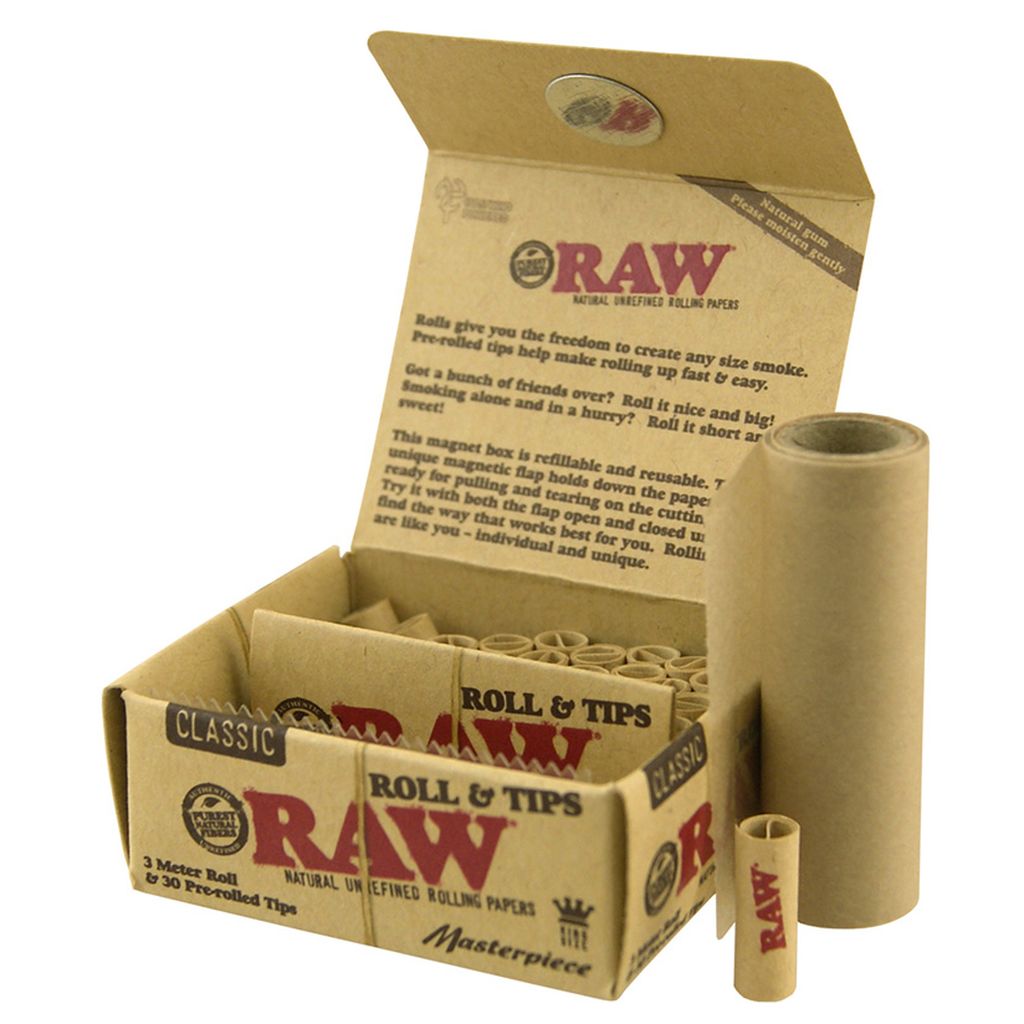 RAWthentic MASTERPIECE CLASSIC ROLLS & TIPS, 3 METERS KING SIZE ROLL + 30 PRE-ROLLED TIPS