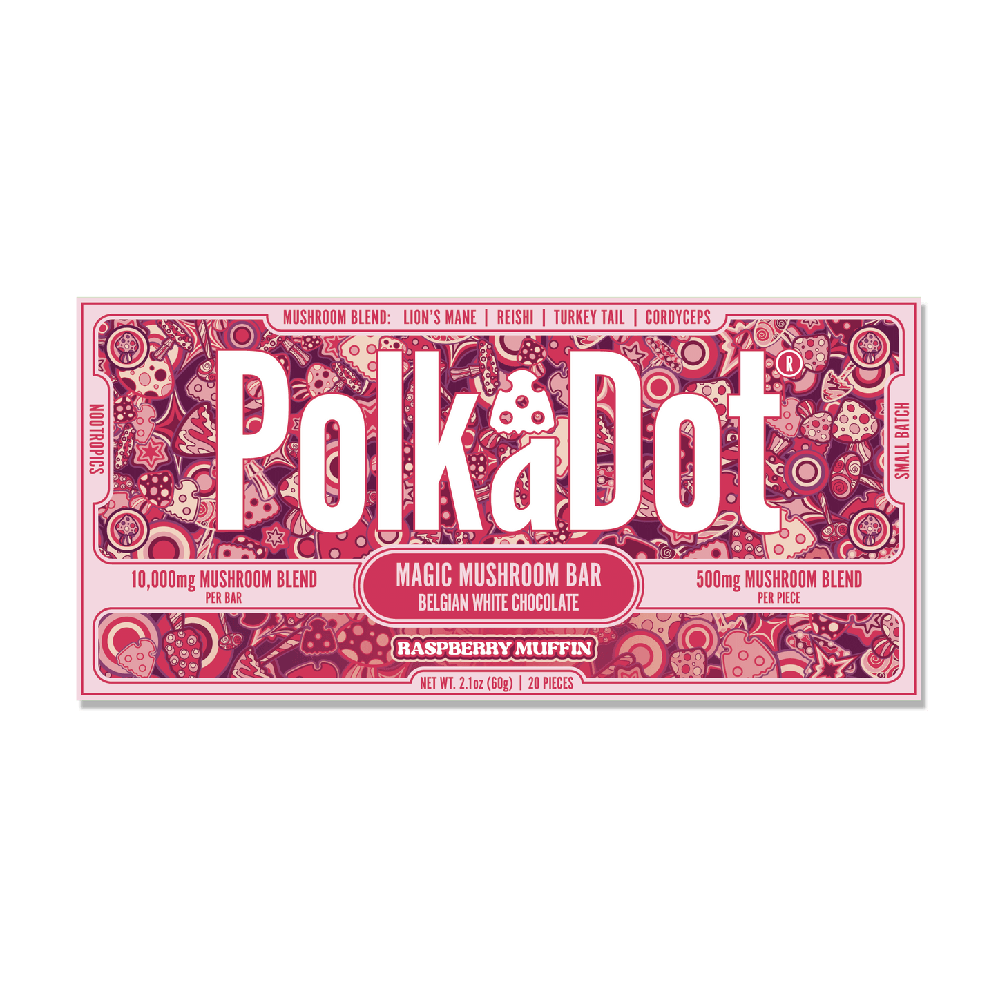 Polka Dot Functional Mushroom Chocolate Bars | 500MG | 10 Count Box