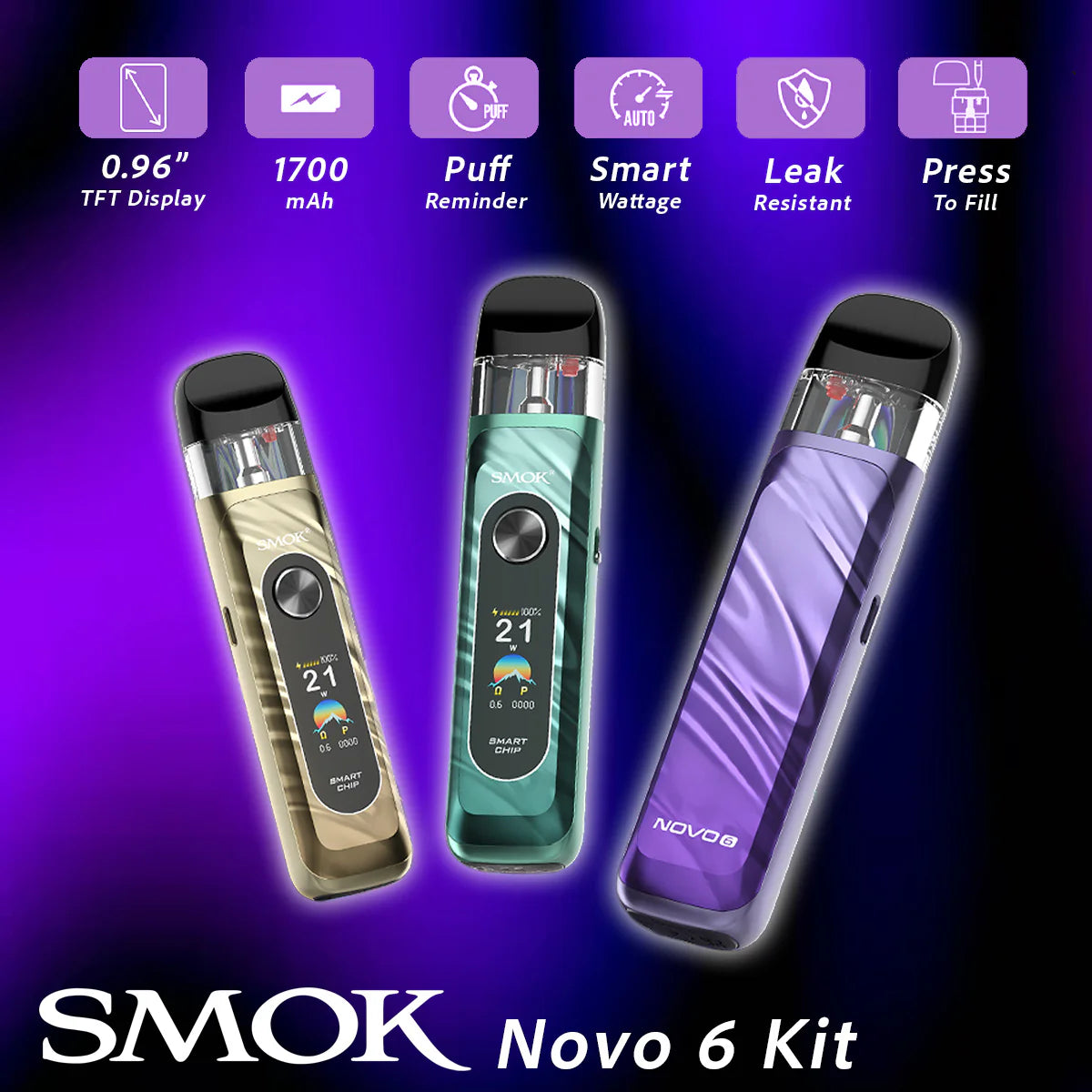 SMOK Novo 6 Pod Kit 40W | 1700mAh Battery | 3ml Leak-Resistant Mesh Pods