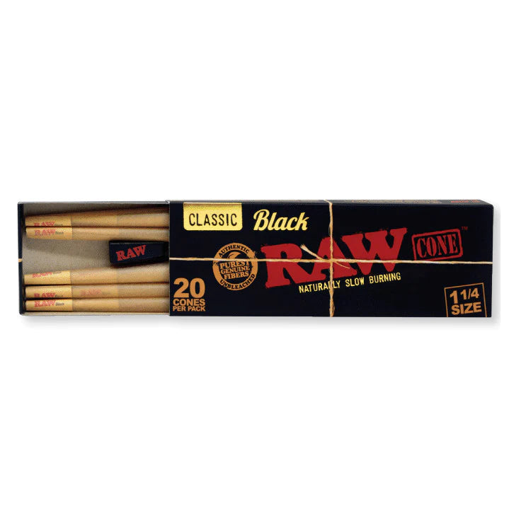 RAWthentic Black King & 1-1/4 Size Cones | 20 Cones Per Pack