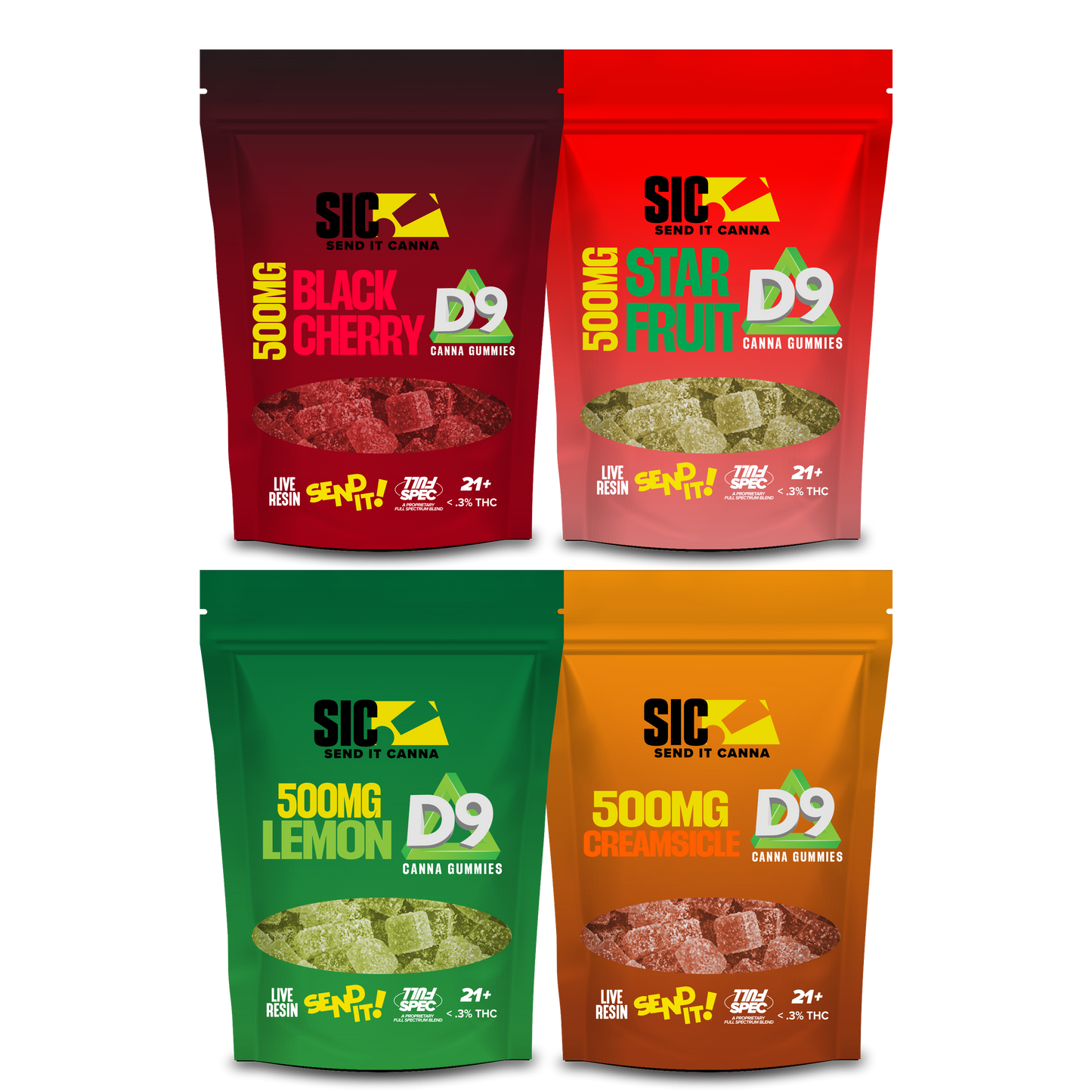 Full Send It Canna D9 Gummies 500MG 15 Pcs Per Pouch | 5 Pouches Per Box