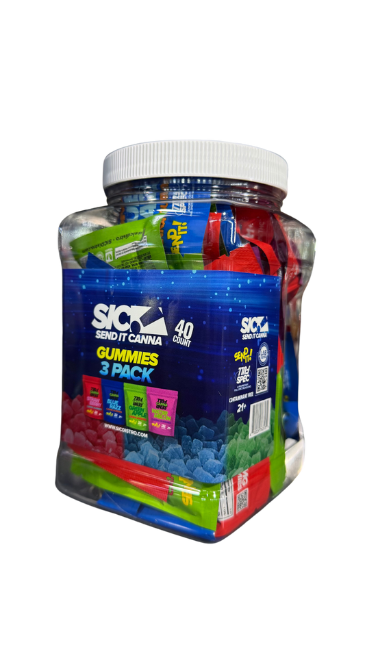 Full Send It Canna Gummies – 3ct Packs | 40-Pack Display Jar