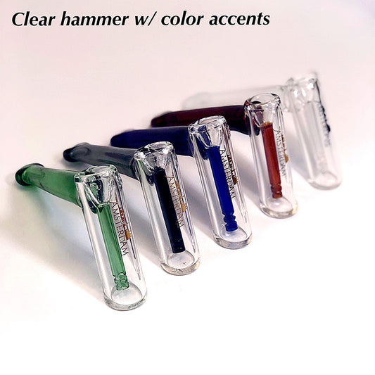 New Amsterdam Clear Hammers Bubbler w/ Color Accents (Assorted Colors)