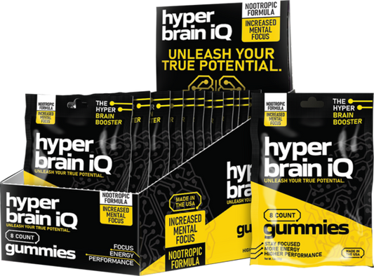 Hyper brain iQ Focus Gummies 8 Counts Per Bag 12 Bags in a Display Box or 30 Counts Per Bottle