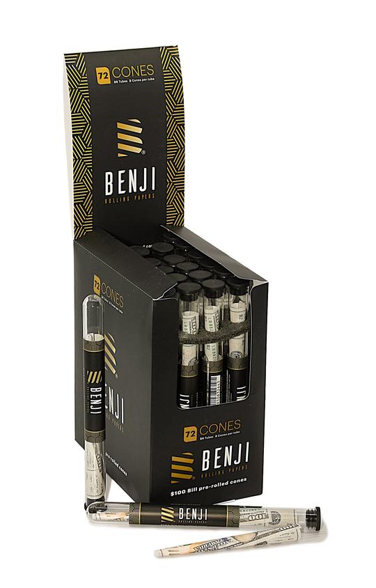 Benji $100 Print Pre-rolled Cone Tubes 24 cones 3 cones per tube (72 cones) MSRP $79.99