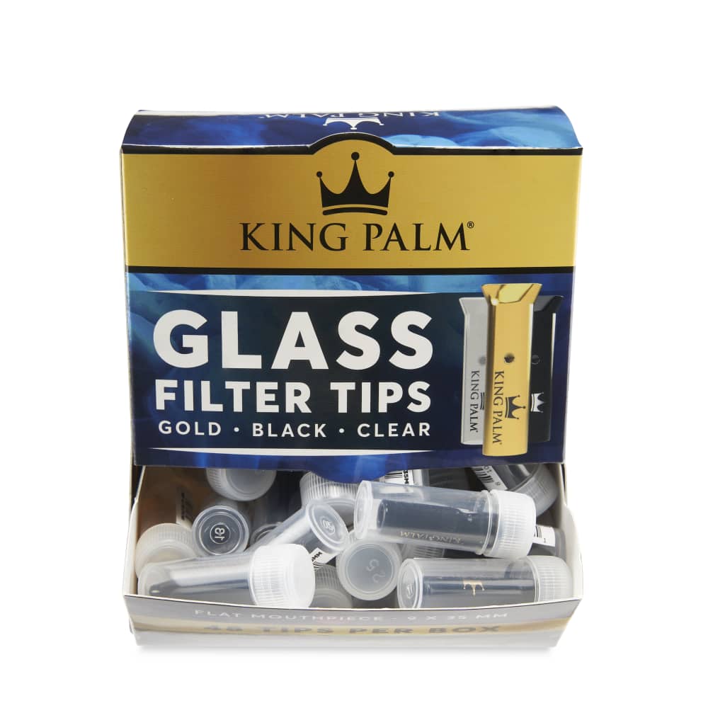 King Palm Glass Filter Tips 48ct/Display Gold, Black & Clear