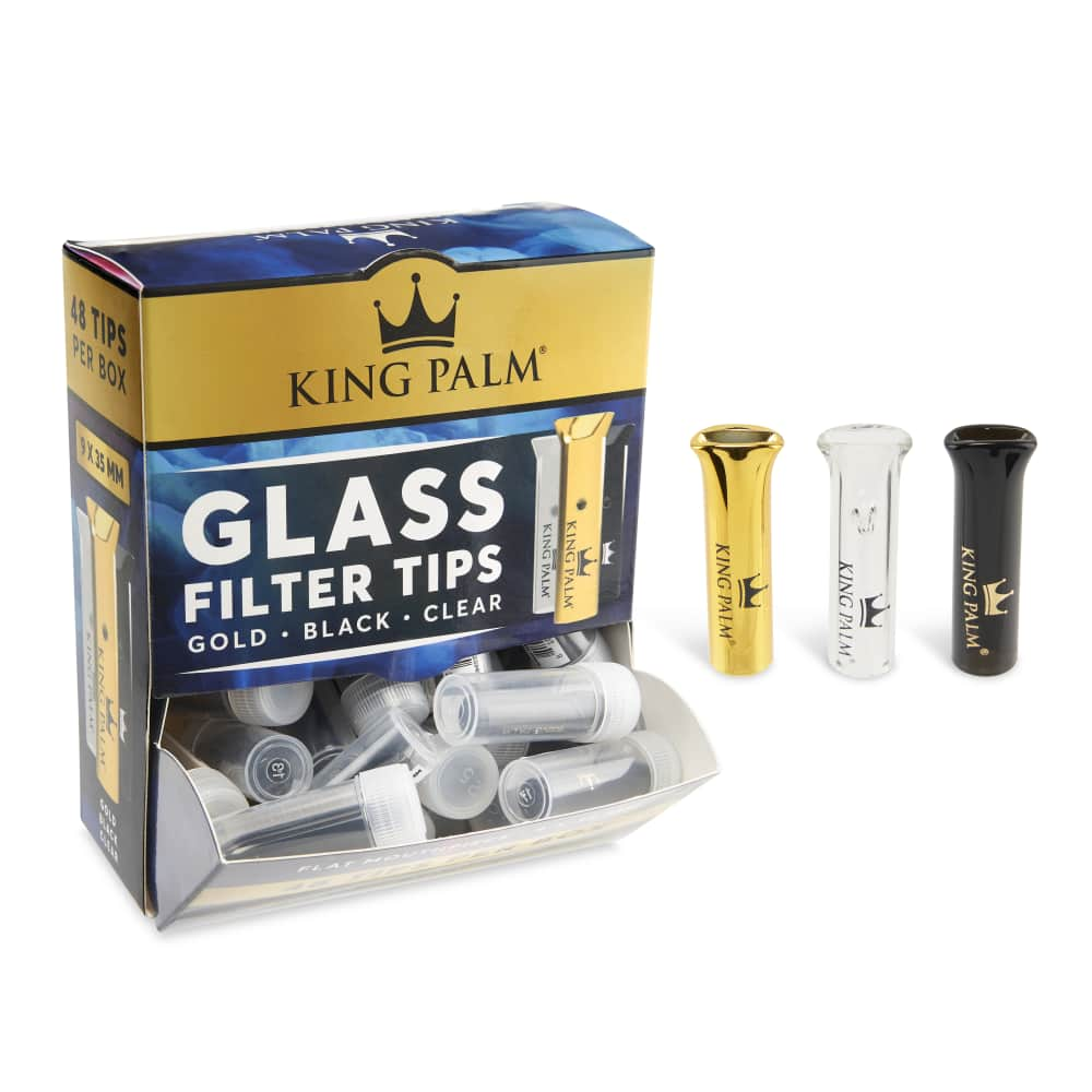 King Palm Glass Filter Tips 48ct/Display Gold, Black & Clear